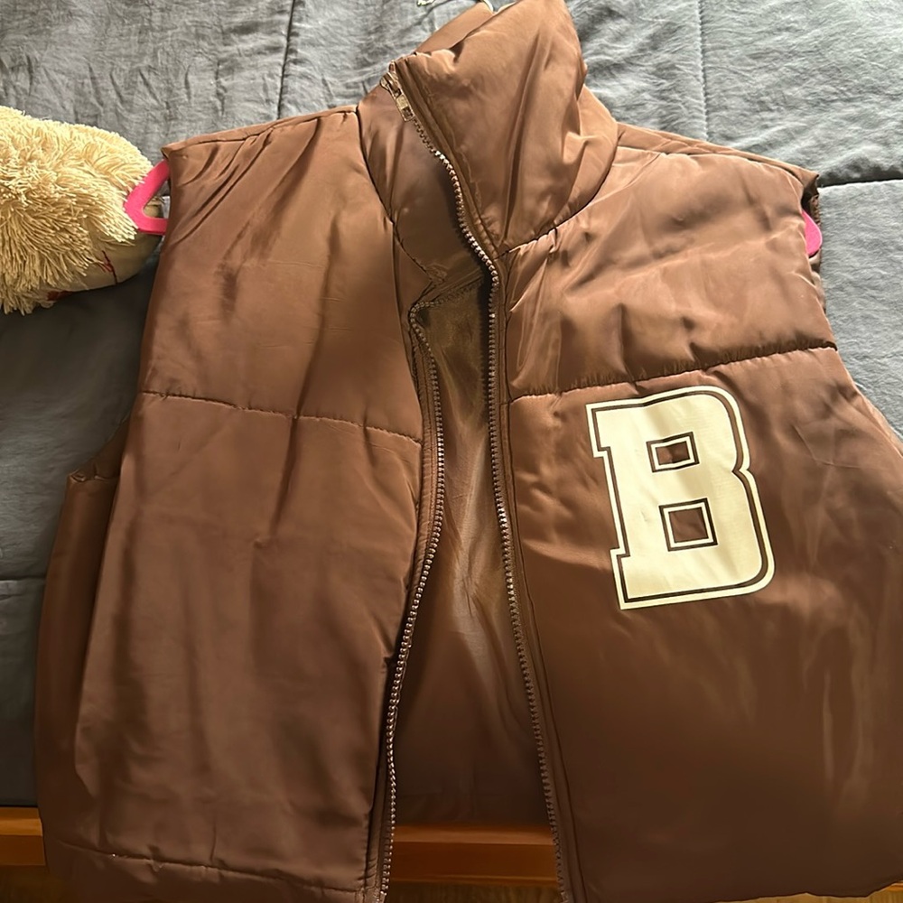 Brown Puffer Crop Vest